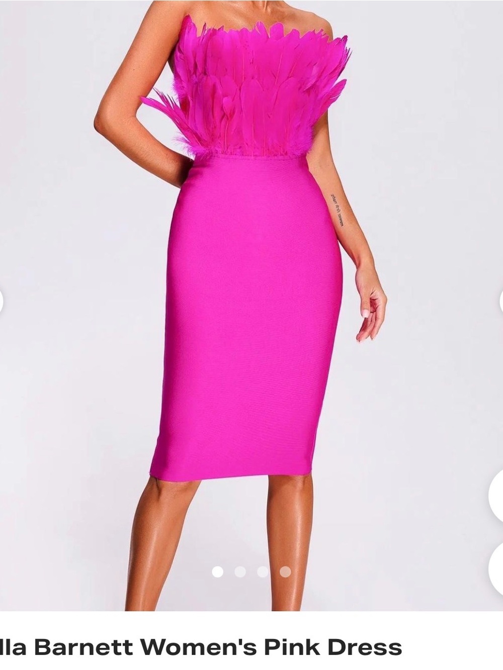 NWT Bella Barnett Fuchsia Feather Strapless Sheath Dress